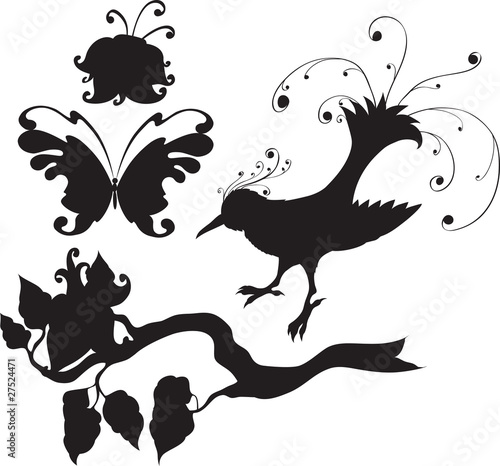 set of flowers and animals