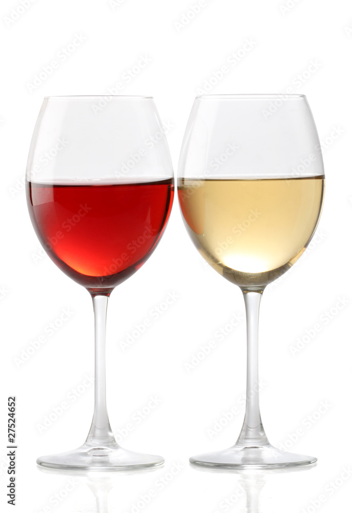 Two glasses of wine, one with red and the other with white Two glasses of wine, one with red and the other with white