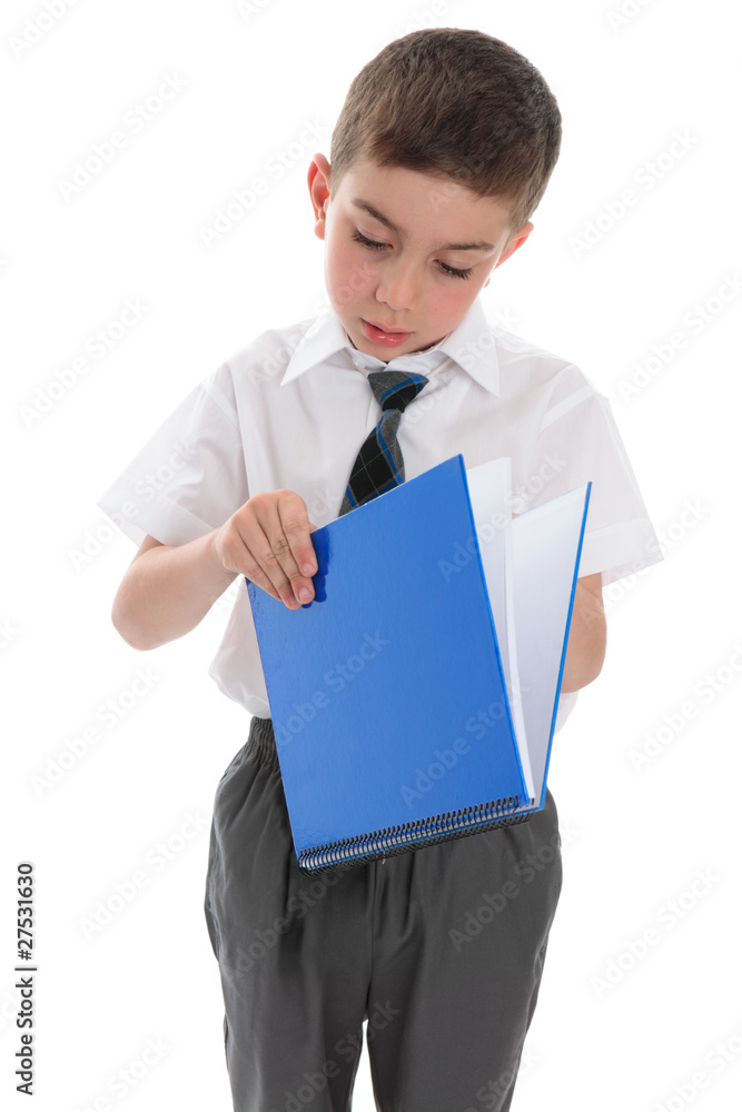 School boy with blue book School boy with blue book