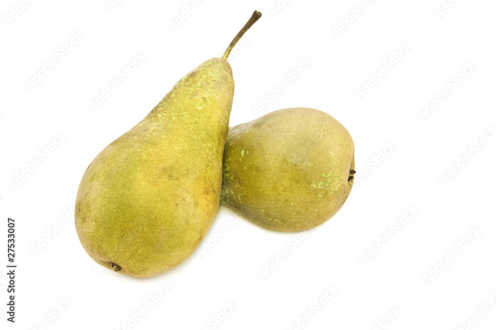 Two ripe pears on a white background. Two ripe pears on a white background.