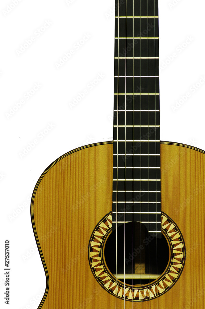 classical acoustic guitar on white background