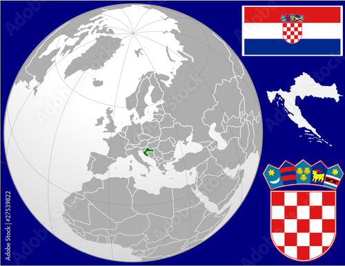 Croatia globe map locator world flag coat