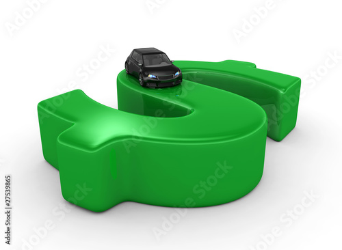 Sports car and dollar sign - 3d render