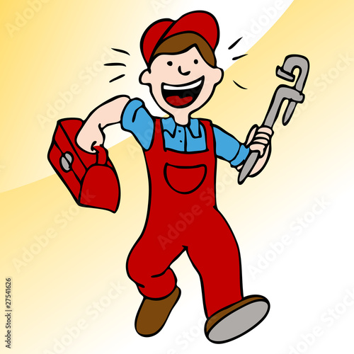 Running Plumber With Wrench and Toolbox