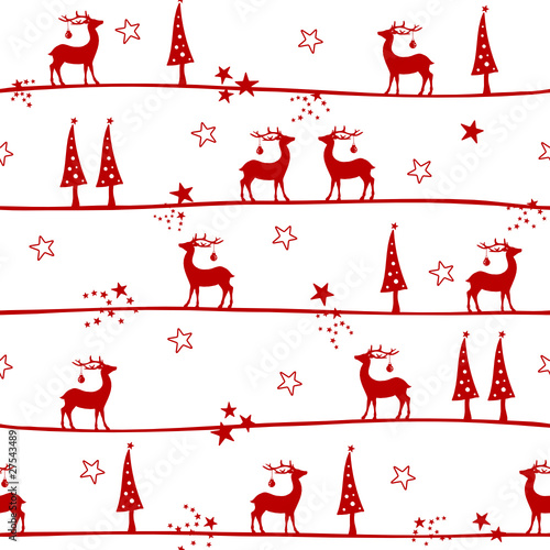 Seamless Pattern Walking Reindeer Red