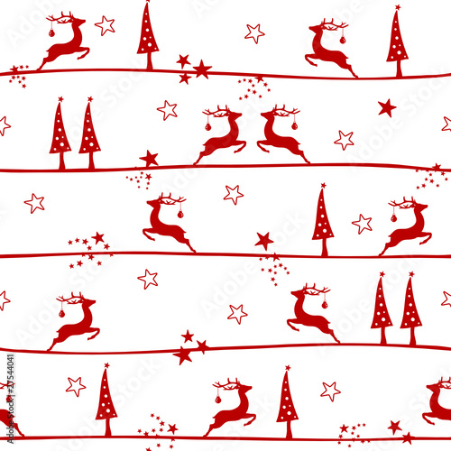 Seamless Pattern Flying Reindeer Red