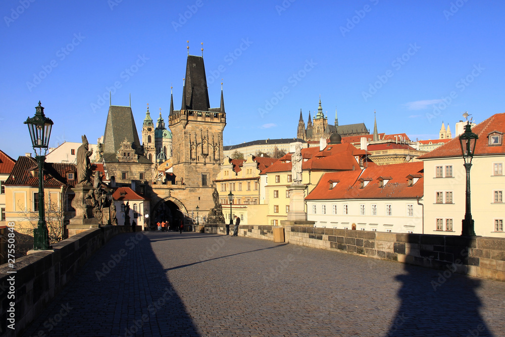 Fototapeta premium View on the autumn Prague gothic Castle with the Charles Bridge