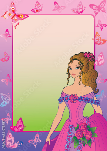 Beautiful girl with butterfly. Place for your text.