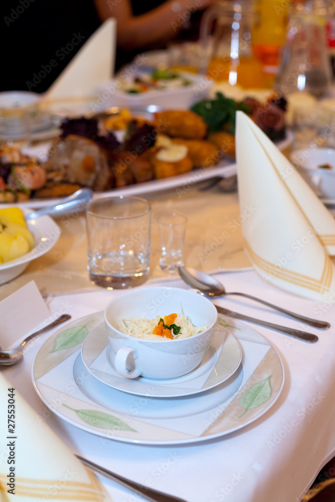 Different appetizing food from table at the wedding reception Different appetizing food from table at the wedding reception