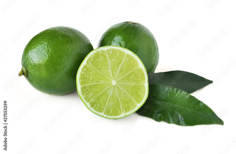 Fresh organic limes isolated on white background Fresh organic limes isolated on white background