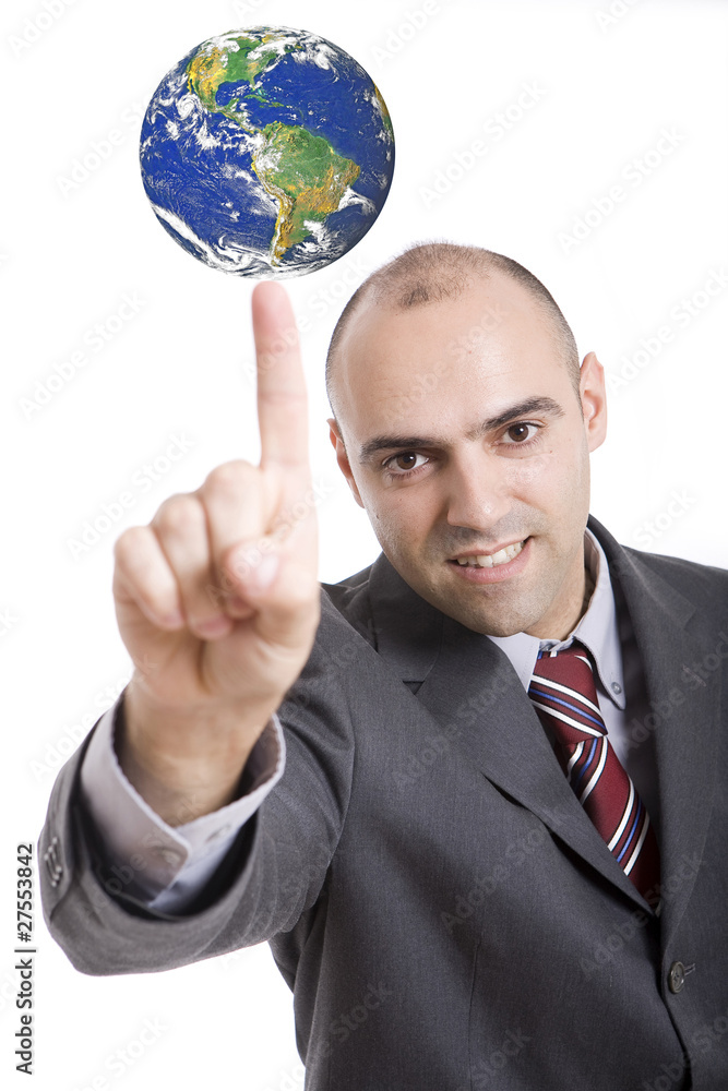 finger pointing to the globe