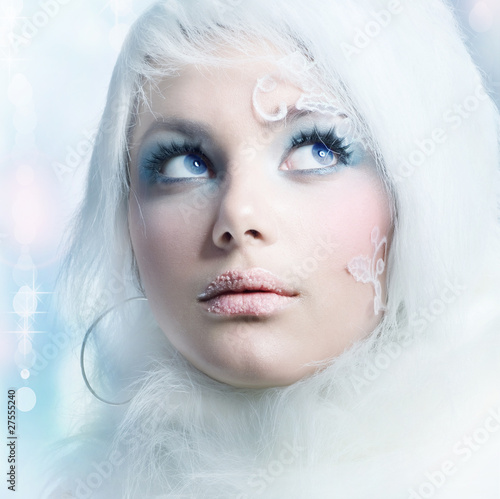 Fototapeta Naklejka Na Ścianę i Meble -  Winter Beauty.High-key Fashion Art.Perfect makeup