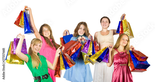 Happy girls with shopping bags