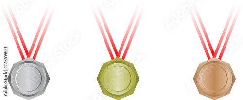 three octagonal medals