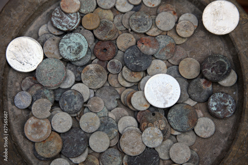 Old coins from different countries, El-Jem market, Tunisia