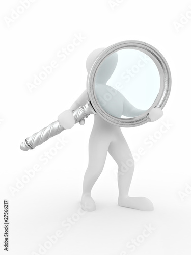 Searching. Men with loupe.