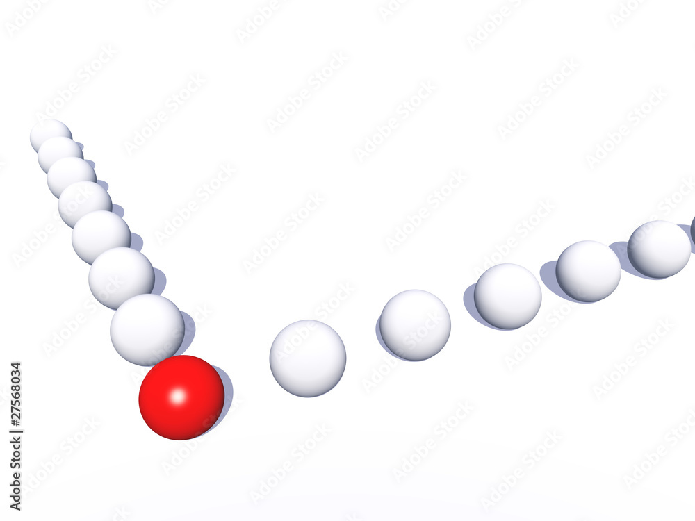 Conceptual crowd of spheres with one red glass sphere Conceptual crowd of spheres with one red glass sphere