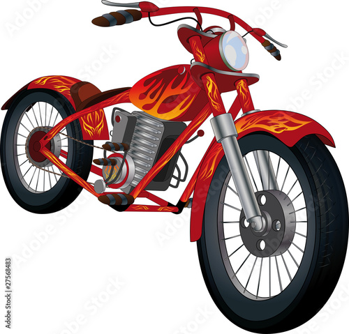 Red motorcycle with fiery drawing
