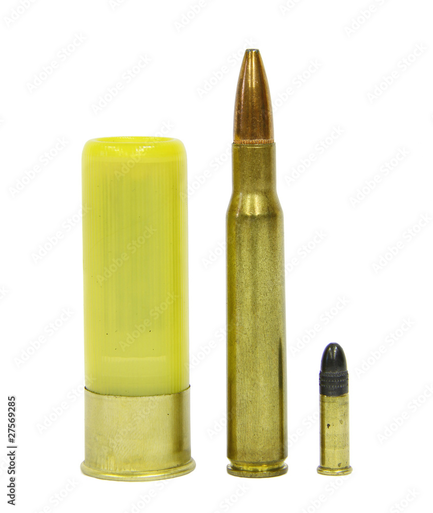 3 different caliber cartridges isolated on white 3 different caliber cartridges isolated on white