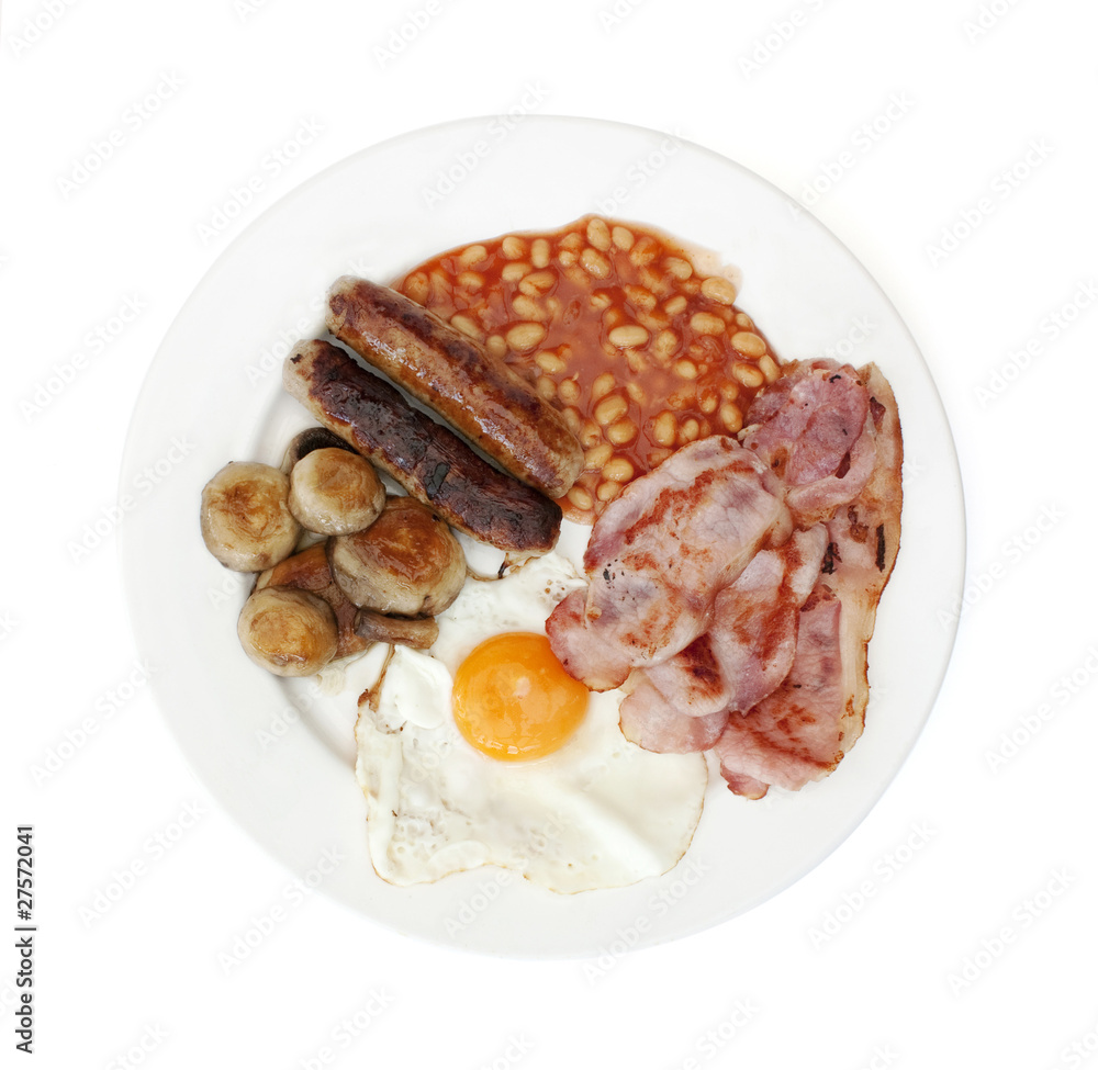 fried cooked english breakfast viewed from above