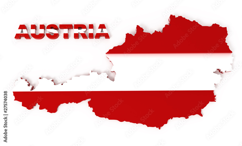 Austria, map with flag, isolated on white, clipping path Austria, map with flag, isolated on white, clipping path