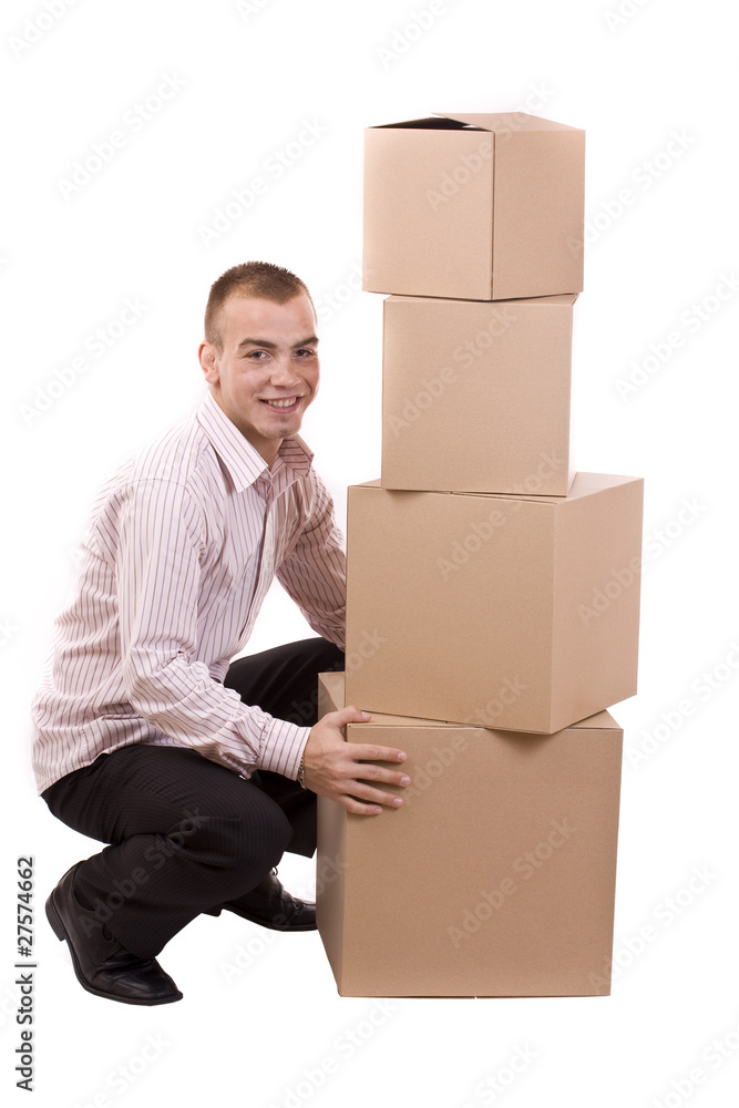 Man lifting cardboard Man lifting cardboard