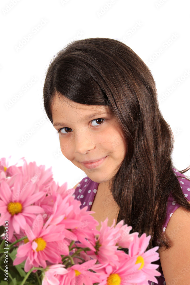 Pretty eight year old girl with flowers Pretty eight year old girl with flowers