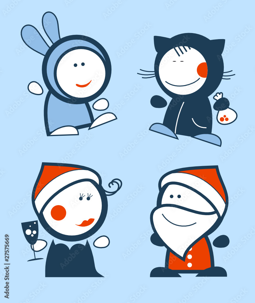 Set of new years funny people icons. Set of new years funny people icons.