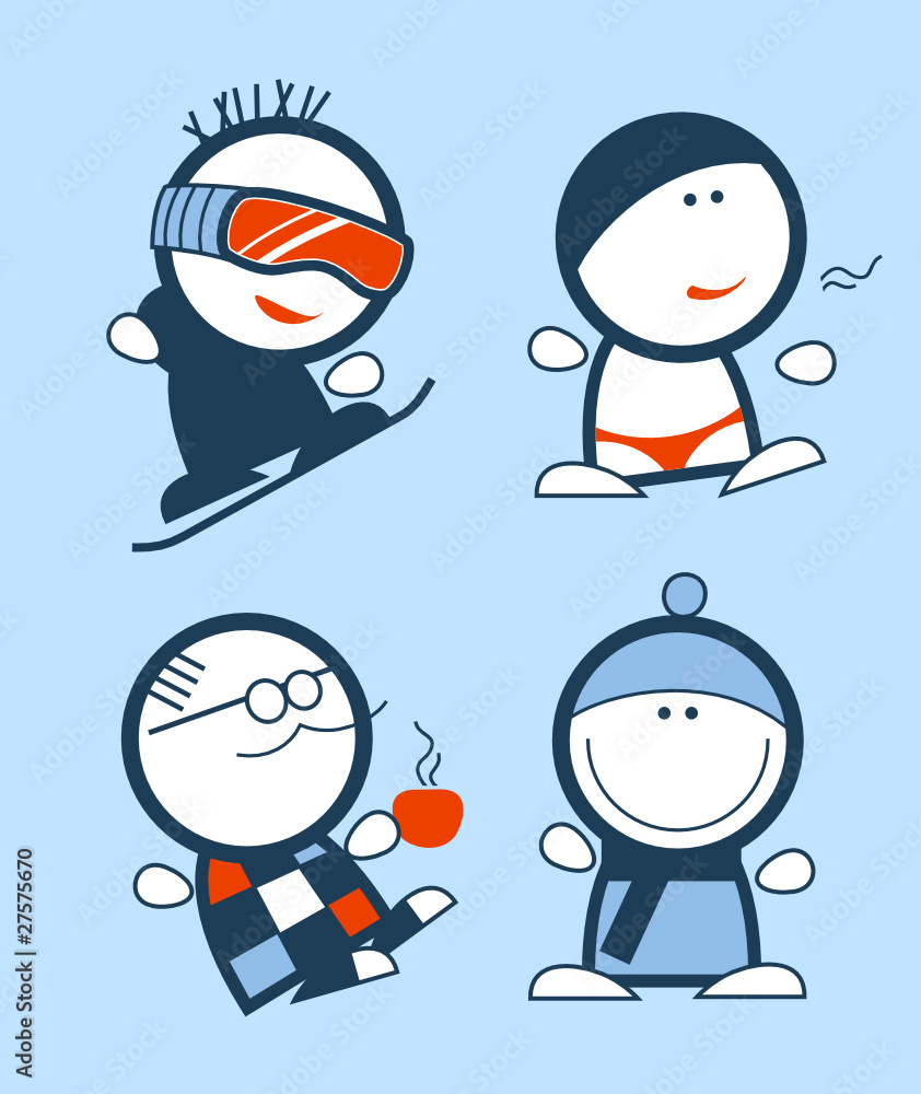 Set of winter funny people icons Set of winter funny people icons