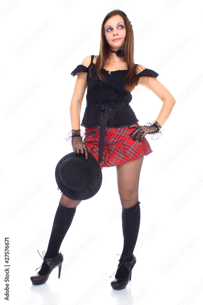 Gothic girl in mini skirt with hat Gothic girl in mini skirt with hat