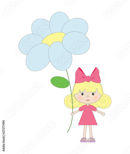 Little girl with flower, isolated
