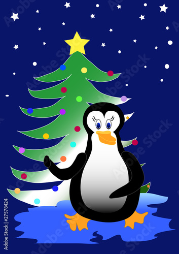 Bird Penguin with Christmas tree