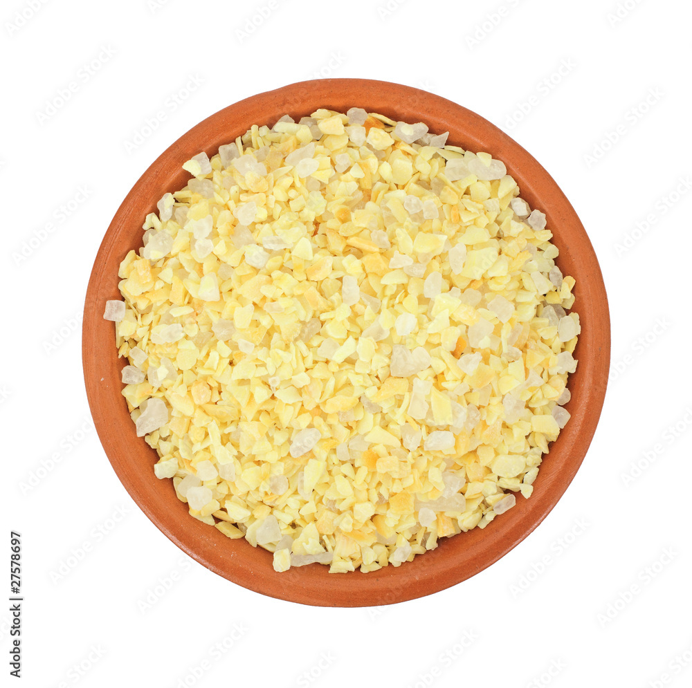 Garlic flakes with sea salt in bowl Garlic flakes with sea salt in bowl