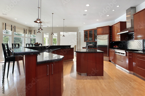 Modern kitchen with dark gray granite counters