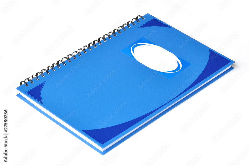 Blue rectangular notebook with name label on cover Blue rectangular notebook with name label on cover