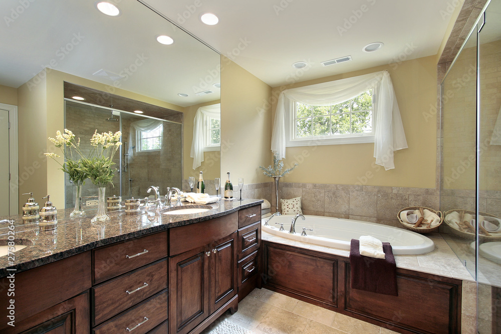 Master bath with glass shower Master bath with glass shower
