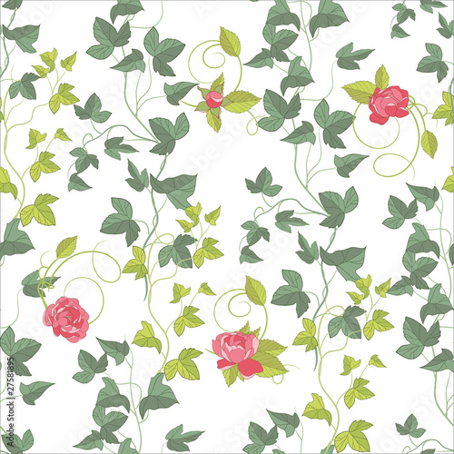 Roses and Ivy, seamless background