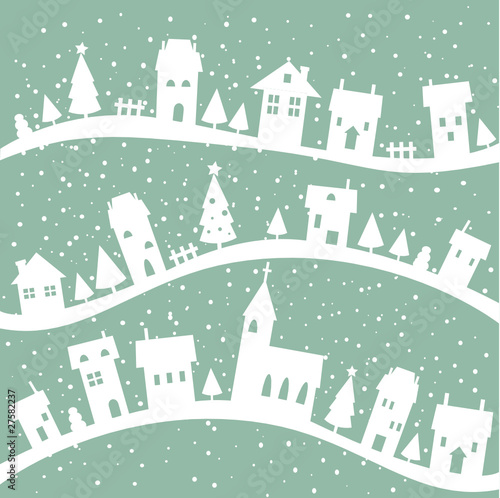 Winter village christmas background,  illustration