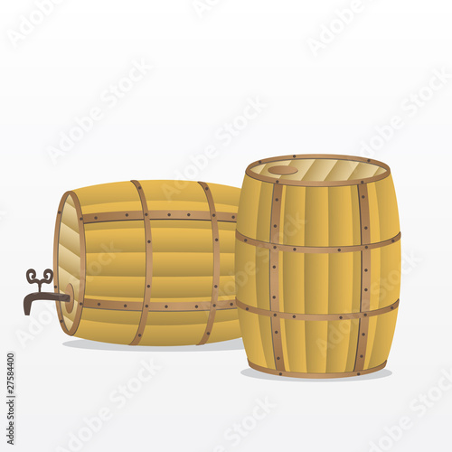 Two wooden kegs isolated on a white background