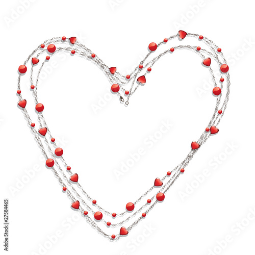 Beads with hearts and balls isolated on a white background