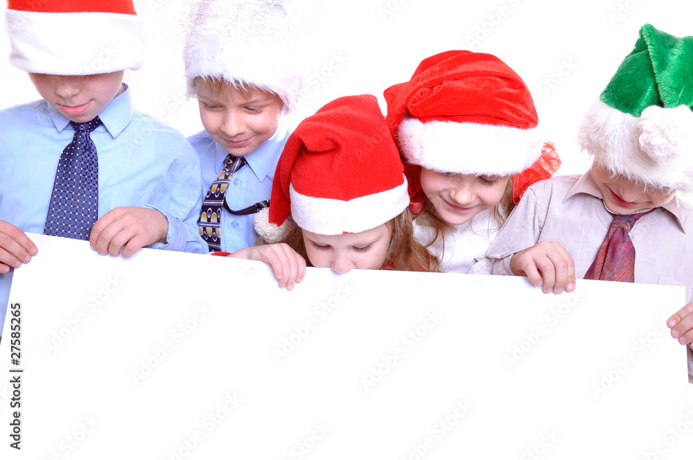 Christmas children with a banner Christmas children with a banner