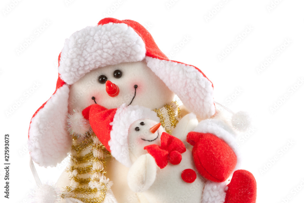 Smiling snowman with kid Smiling snowman with kid