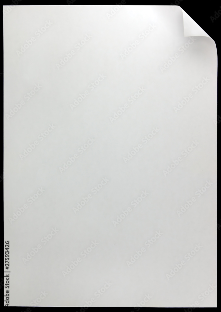 White Page Curl Copyspace Background, Isolated on Black White Page Curl Copyspace Background, Isolated on Black