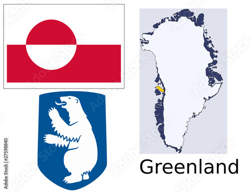 Greenland flag national emblem map