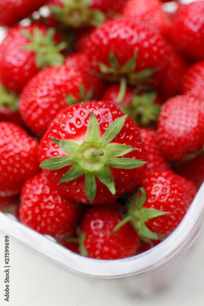 Freshly picked strawberries in punnet Freshly picked strawberries in punnet