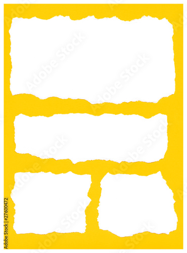 white paper tears isolated on yellow background