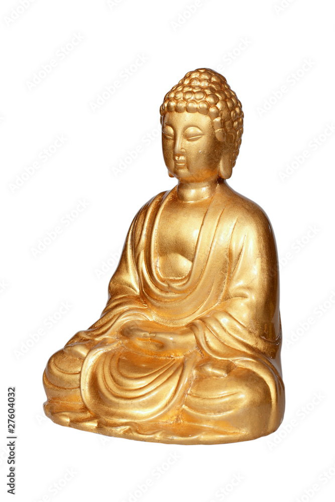 Golden Buddha statue isolated on white