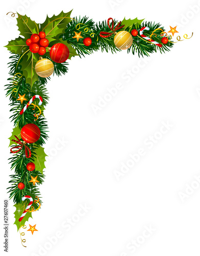 Christmas holly branch in the corner