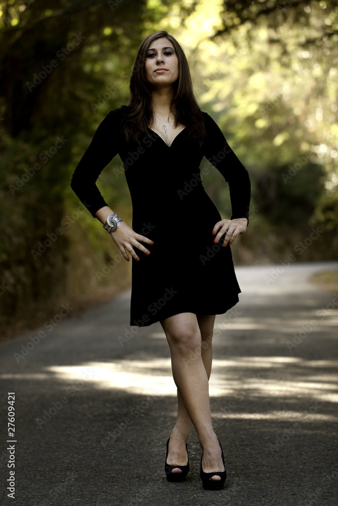 beautiful woman on a road beautiful woman on a road