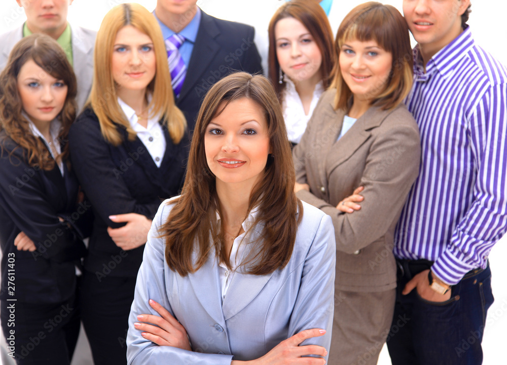 businesswoman and his team isolated over a white background businesswoman and his team isolated over a white background